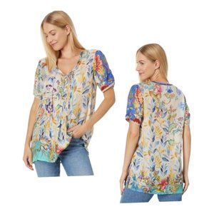 Johnny Was Blue Mai Tunic  100% SILK  NWT Sz S